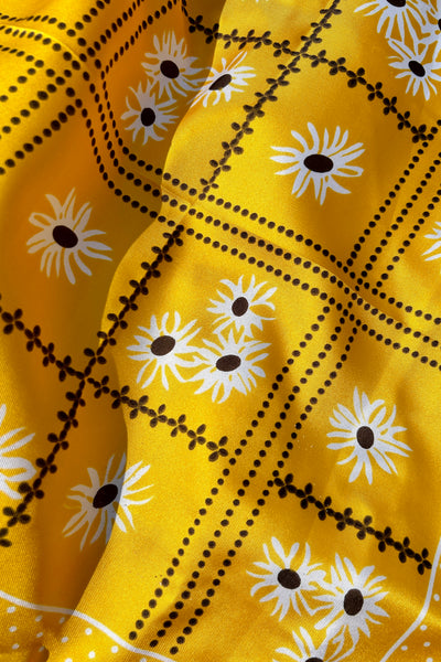 Yellow Polka Dot Floral Scarf, 20" x 20"