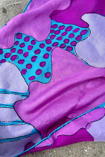 Purple Blob Print Silk Scarf, 23" x 23"