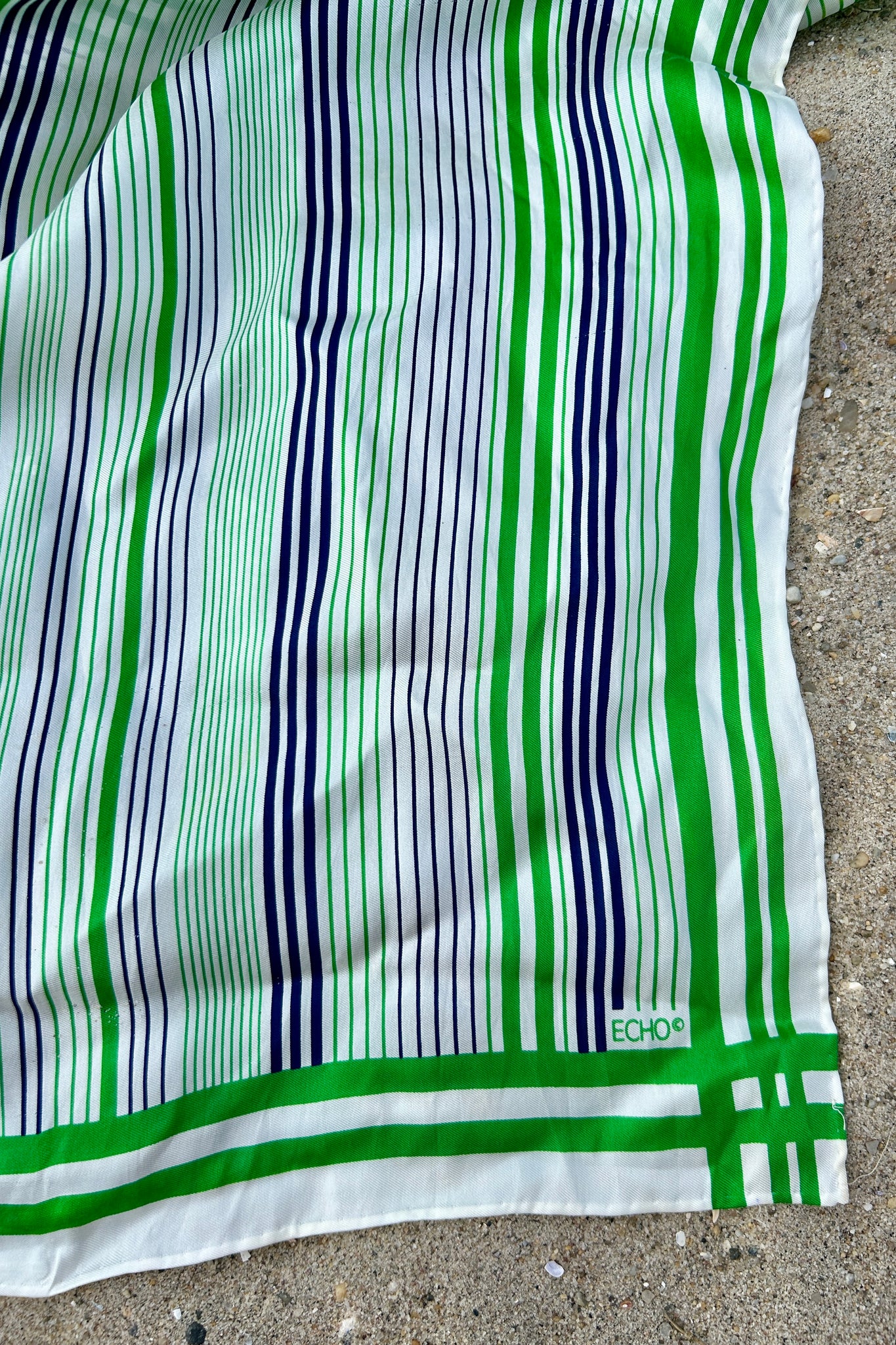 Green & Navy Stripe Scarf, 26" x 26"