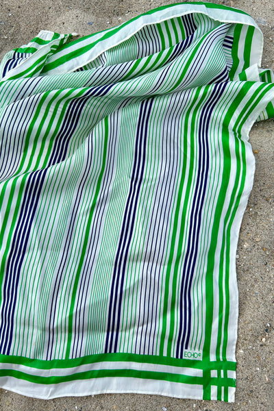 Green & Navy Stripe Scarf, 26" x 26"