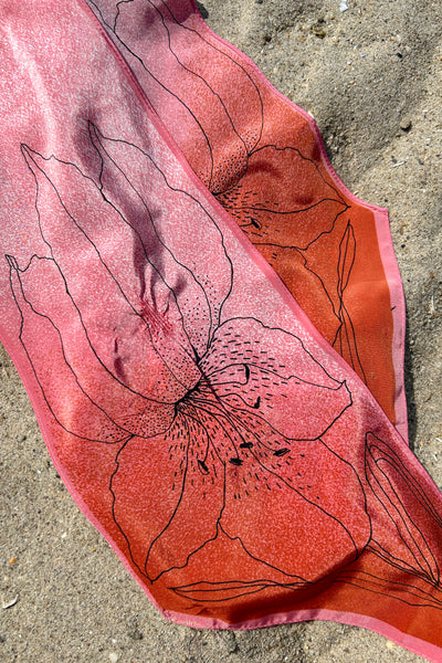 Pink & Orange Lily Scarf, 51.5" x 6"