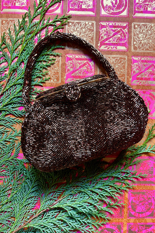 Wavy Bronze Beaded Evening Bag