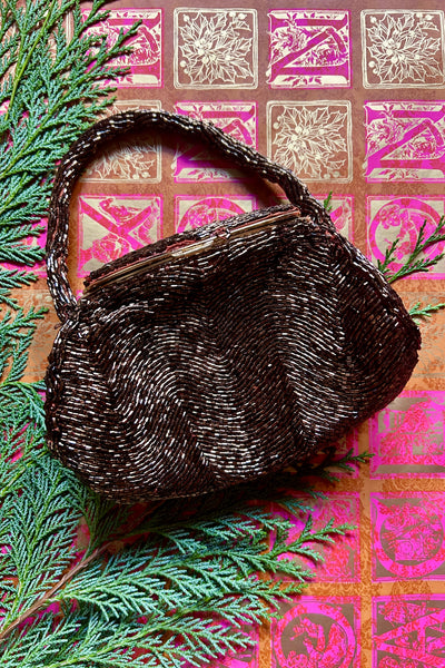 Wavy Bronze Beaded Evening Bag