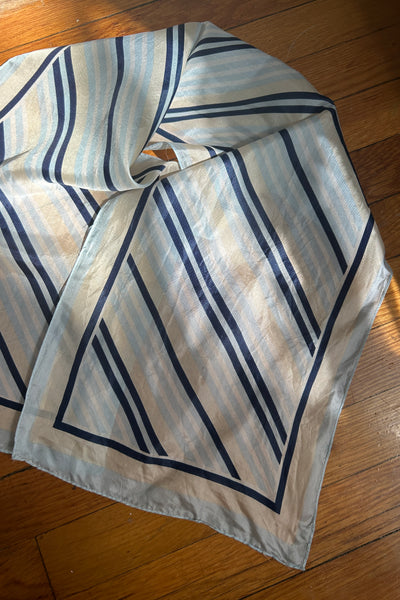 Blue Striped Silk Blend Scarf, 43.5" x 11.5"