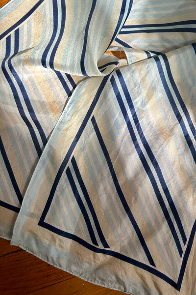 Blue Striped Silk Blend Scarf, 43.5" x 11.5"