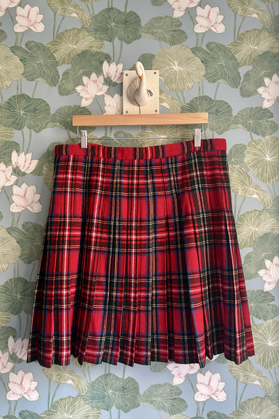 Red Pleated Plaid Mini Skirt, 39W