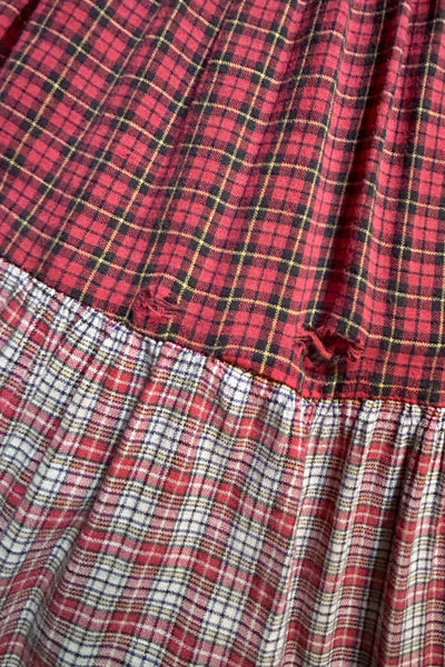 Tiered Patchwork Plaid Skirt, XXS-S