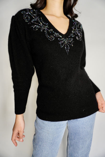 Iridescent Beaded Sweater, S