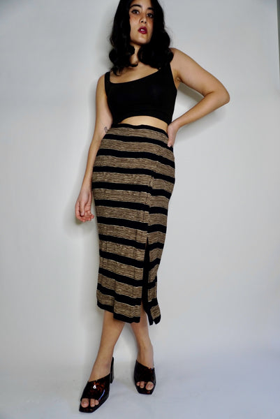 Striped Crepe Midi Skirt, S/M