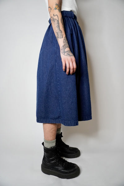 Dark Wash Flared Midi Skirt, XS