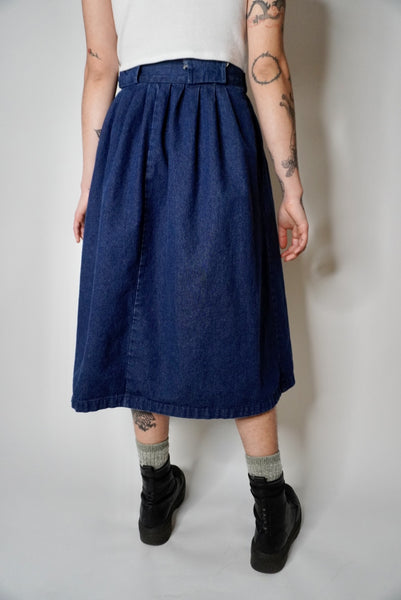 Dark Wash Flared Midi Skirt, XS