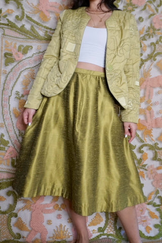 Chartreuse Silk Skirt, 32W