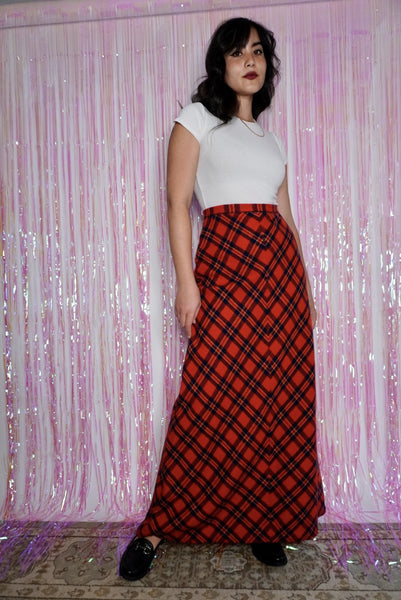 Red Plaid Maxi Skirt, 25W