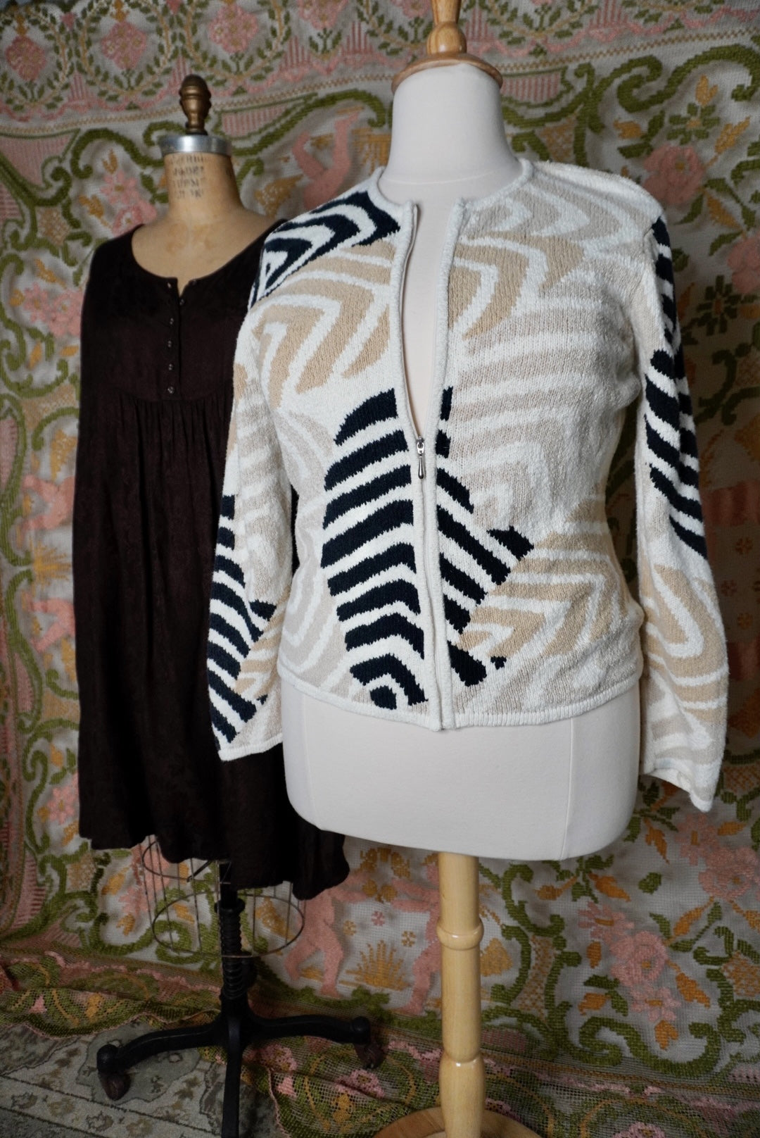 Patch Stripe Zip Sweater, XL-1X