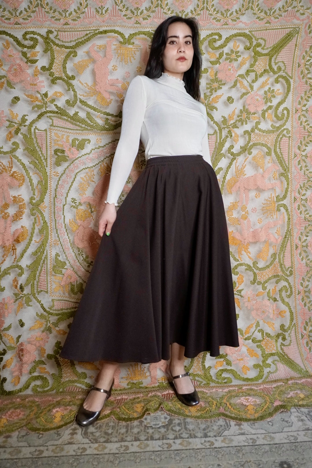 Cocoa Wool Skirt, XL