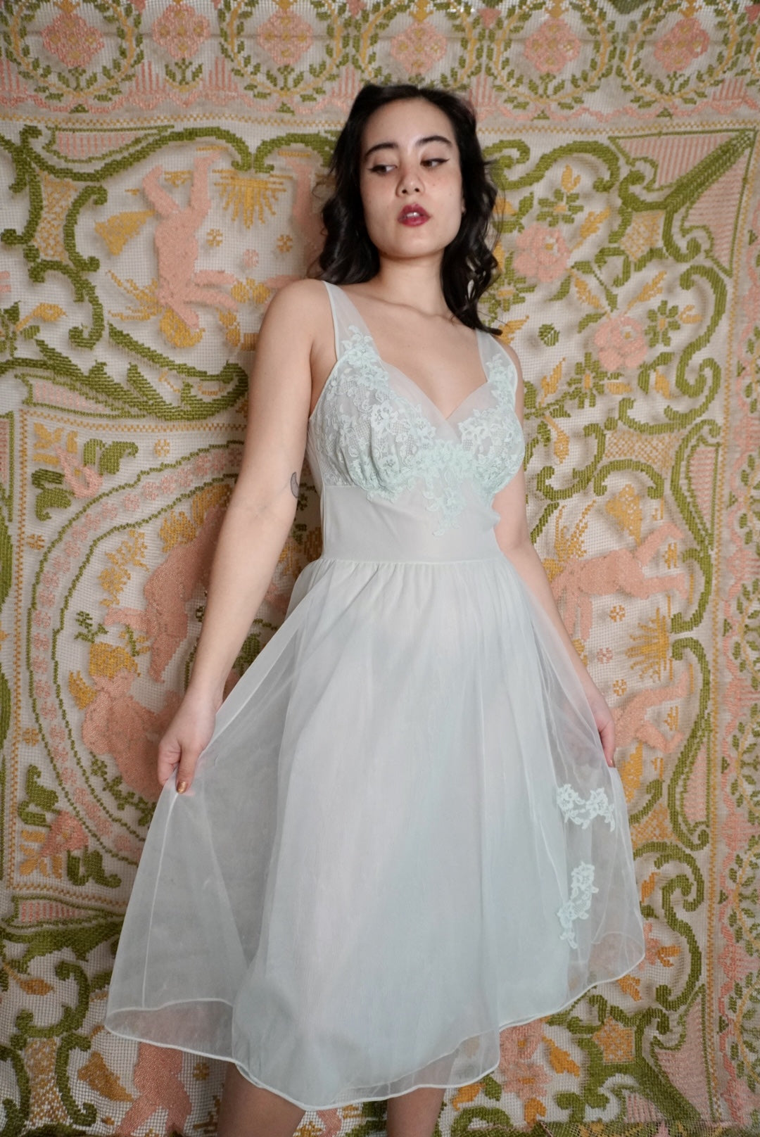 Mint Chiffon Nightgown, S-M
