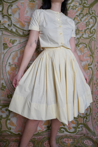 Cream Pleated Skirt Set, S