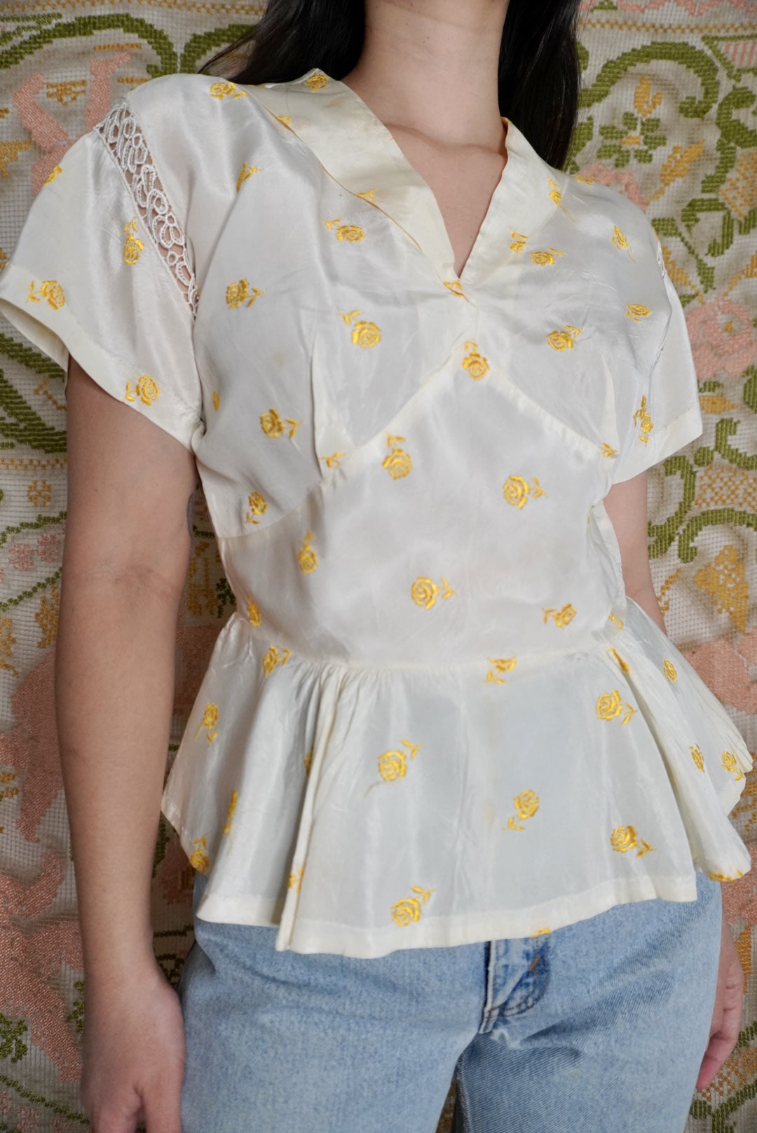 Embroidered Rose Blouse, M